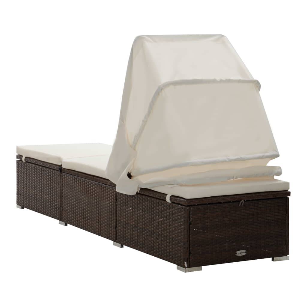 Helloshop26 - Transat chaise longue bain de soleil lit de jardin terrasse meuble d'extérieur avec auvent et coussin résine tressée marron - Imagen 6