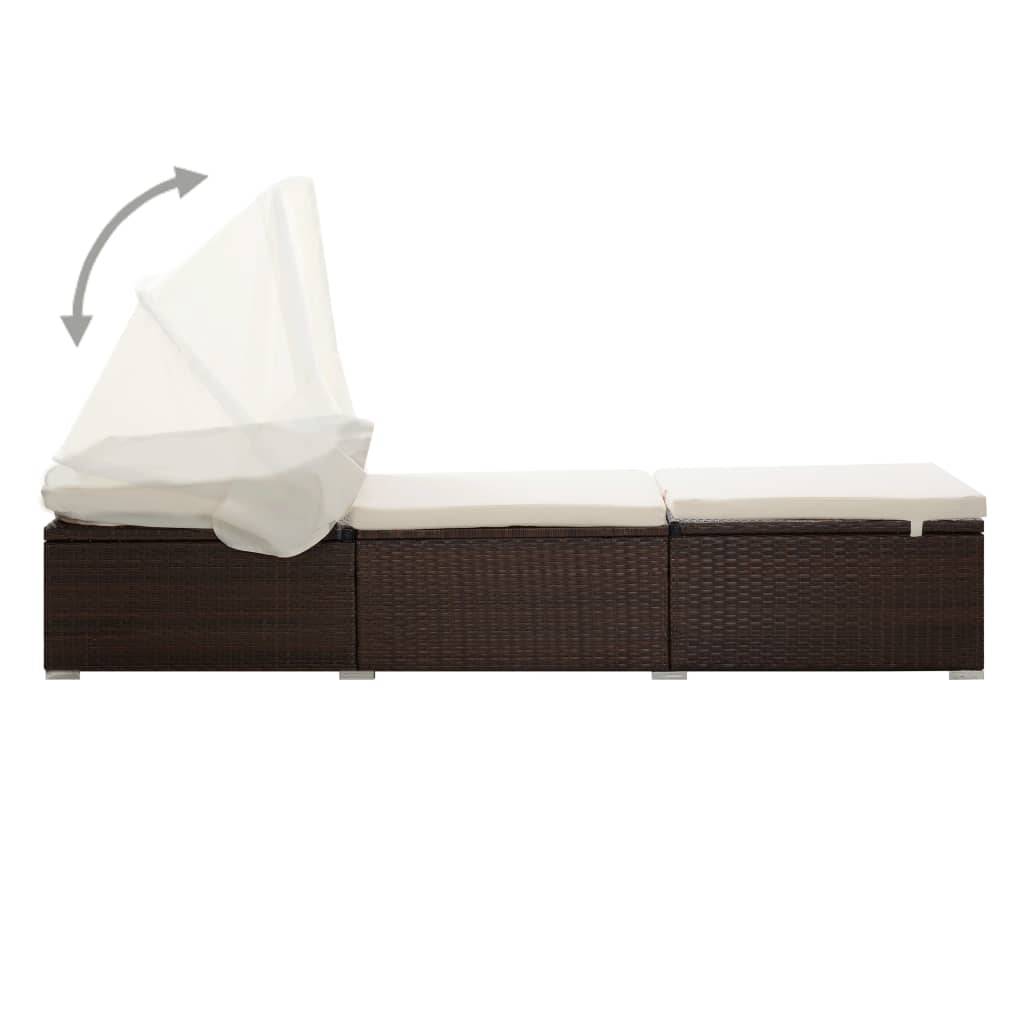 Helloshop26 - Transat chaise longue bain de soleil lit de jardin terrasse meuble d'extérieur avec auvent et coussin résine tressée marron - Imagen 4