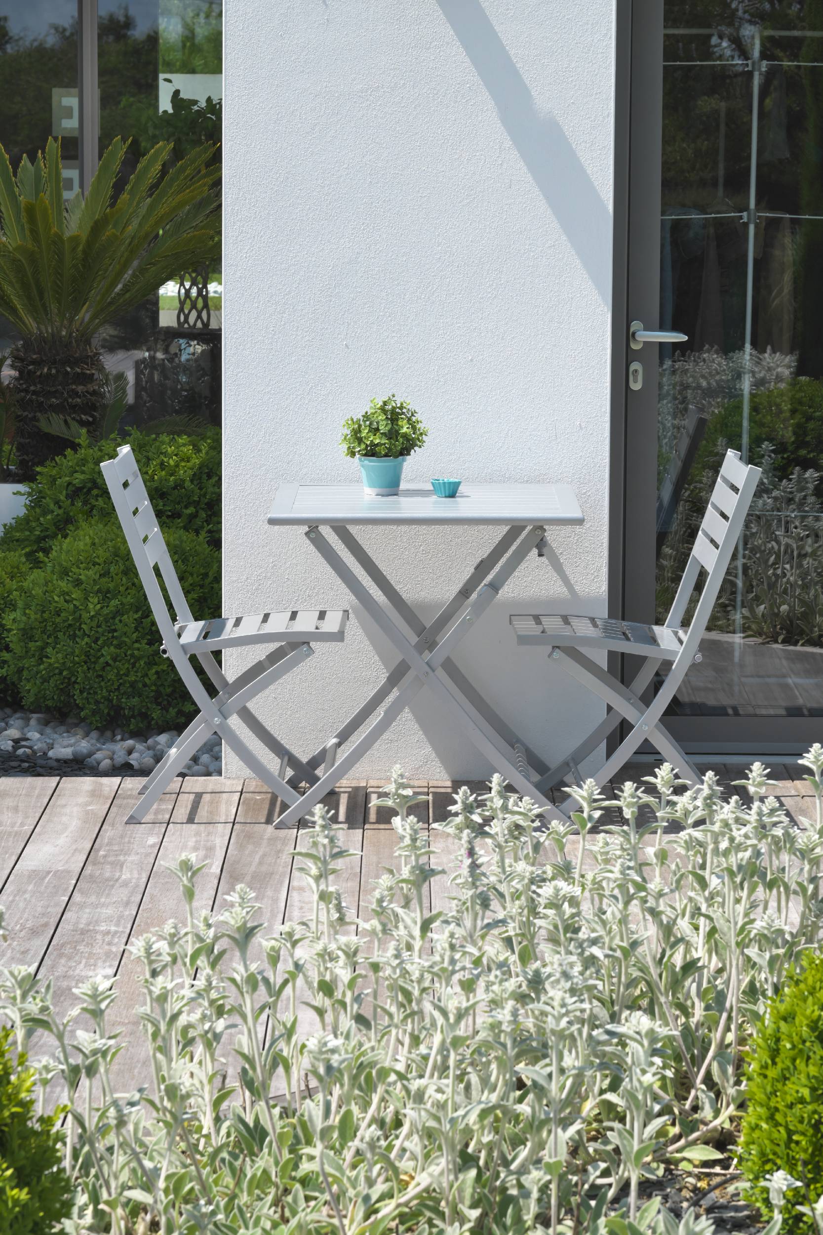 City Garden - Ensemble repas de jardin carré 2 places en aluminium - Gris clair - MARIUS - Imagen 1