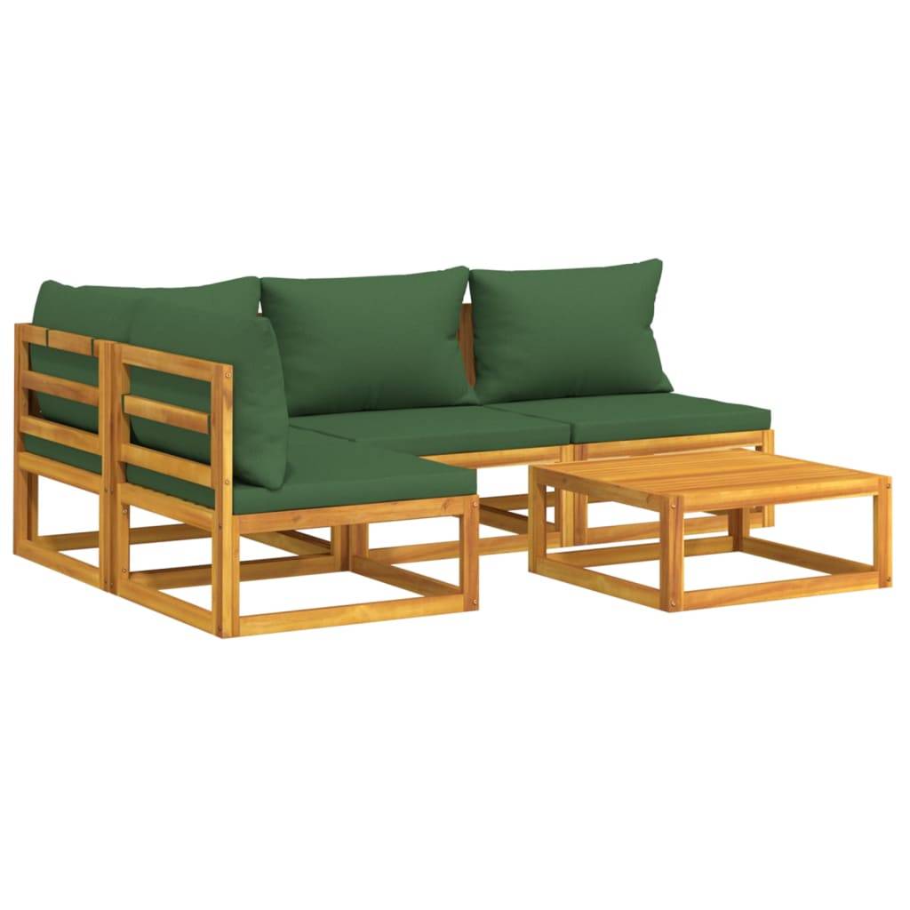 Helloshop26 - Salon de jardin meuble d'extérieur ensemble de mobilier 5 pièces avec coussins vert bois massif - Imagen 1