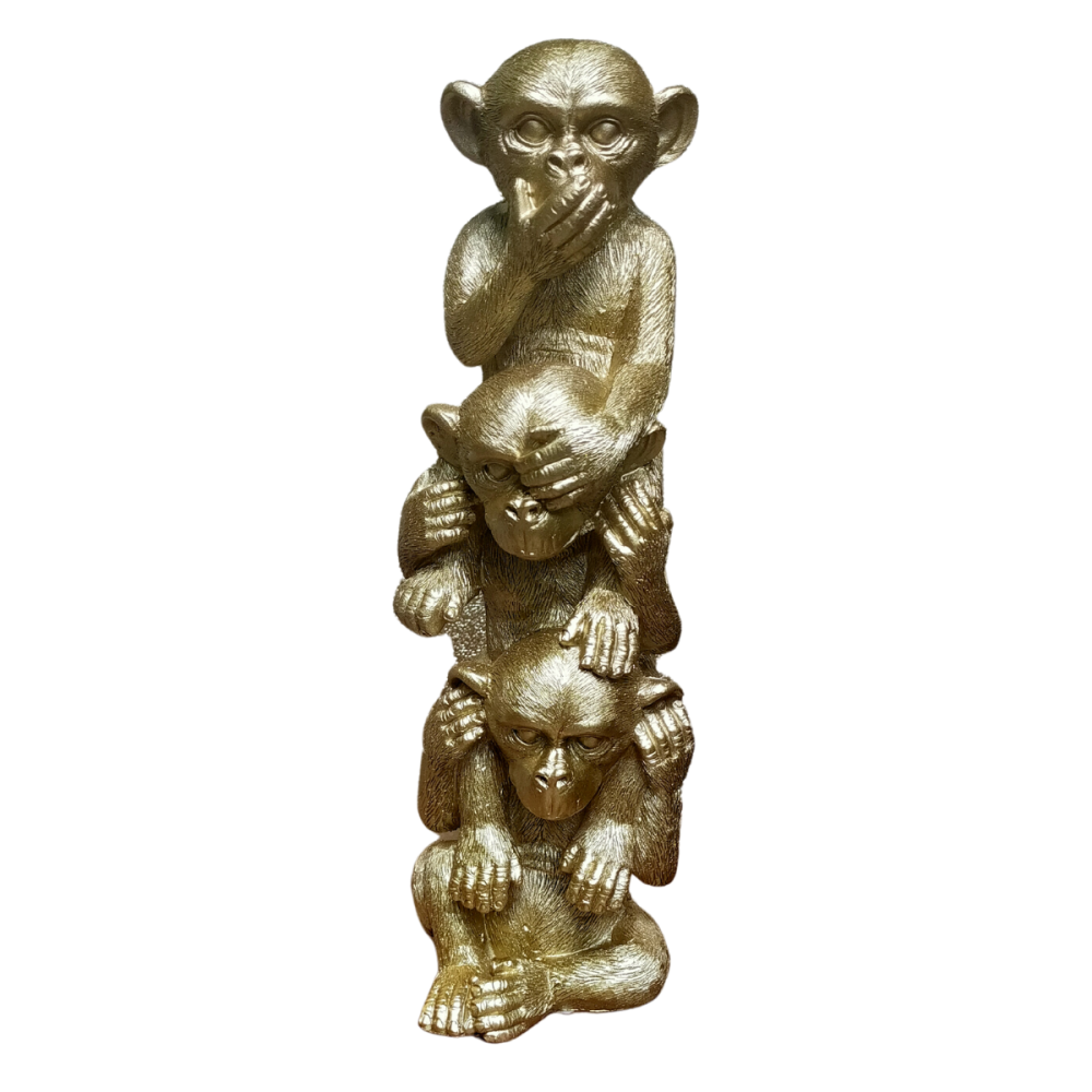 Singes en résine dorés 9 x 9 x 30 cm Chemin de campagne