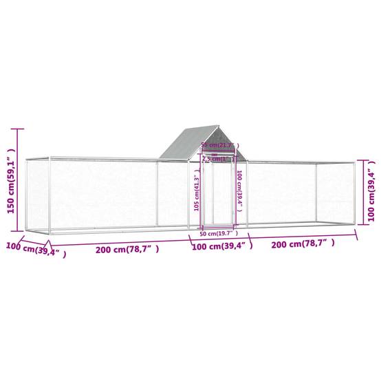 Poulailler enclos 5x1x1,5m acier galvanisé avec toit de protection Argenté – ComfortXL Outdoor Living - Image 6