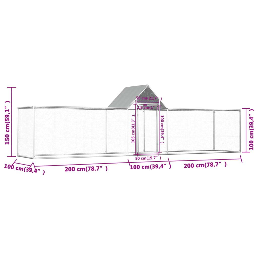 Poulailler enclos 5x1x1,5m acier galvanisé avec toit de protection Argenté – ComfortXL Outdoor Living - Image 6