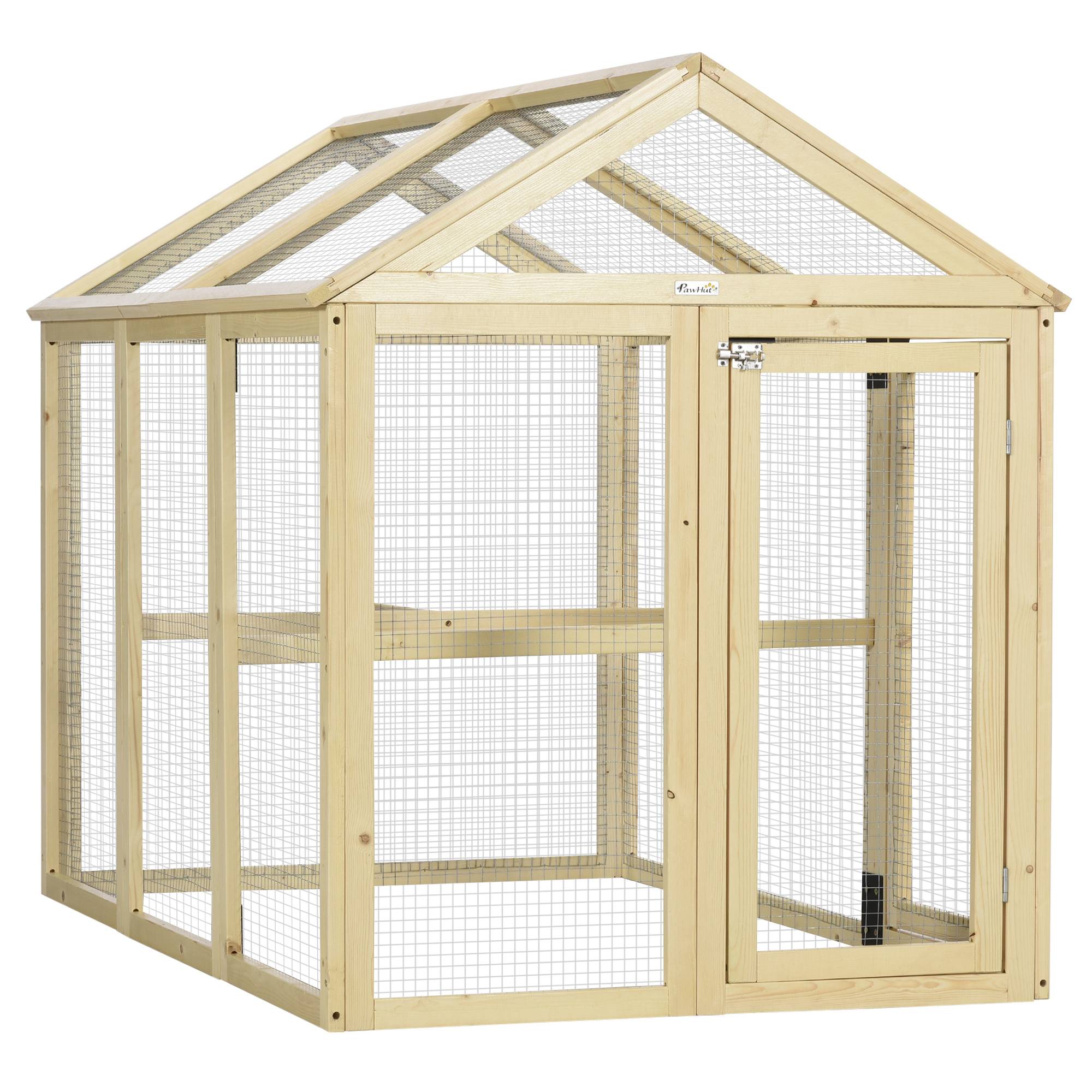 Sans Marque - Enclos poulailler en bois cage à poules parc grillagé 140 x 88,5 x 106 cm naturel - Image 2