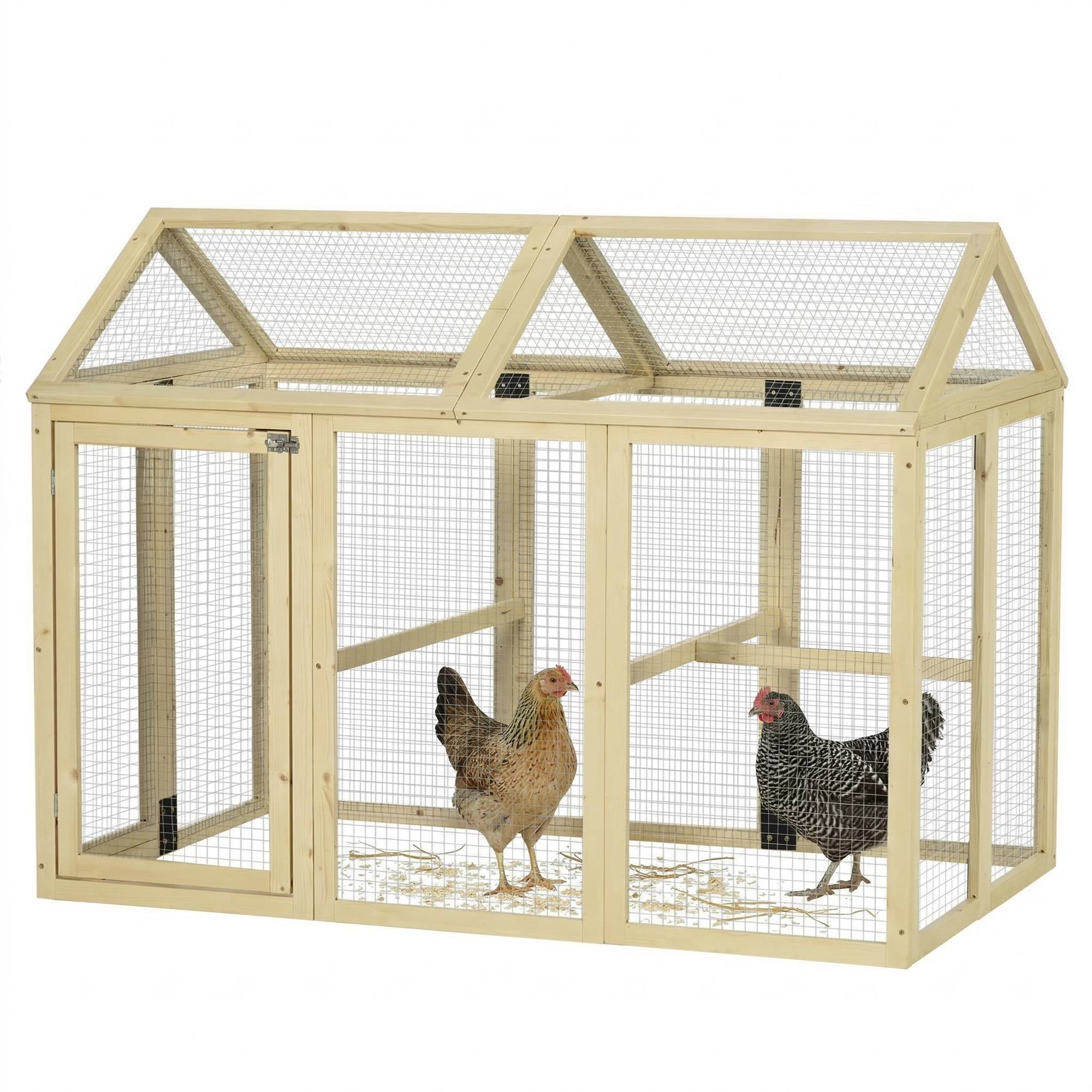 Sans Marque - Enclos poulailler en bois cage à poules parc grillagé 140 x 88,5 x 106 cm naturel - Image 1