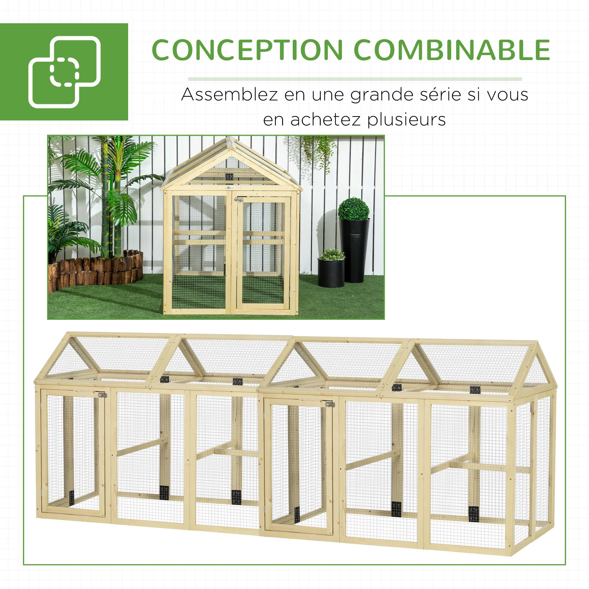 Sans Marque - Enclos poulailler en bois cage à poules parc grillagé 140 x 88,5 x 106 cm naturel - Image 9