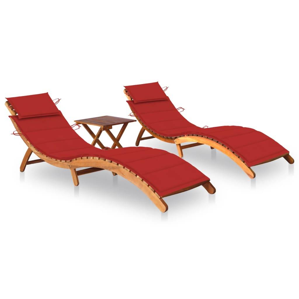 Helloshop26 - Lot de 2 transats chaise longue bain de soleil lit de jardin terrasse meuble d'extérieur avec table et coussins acacia solide - Imagen 1