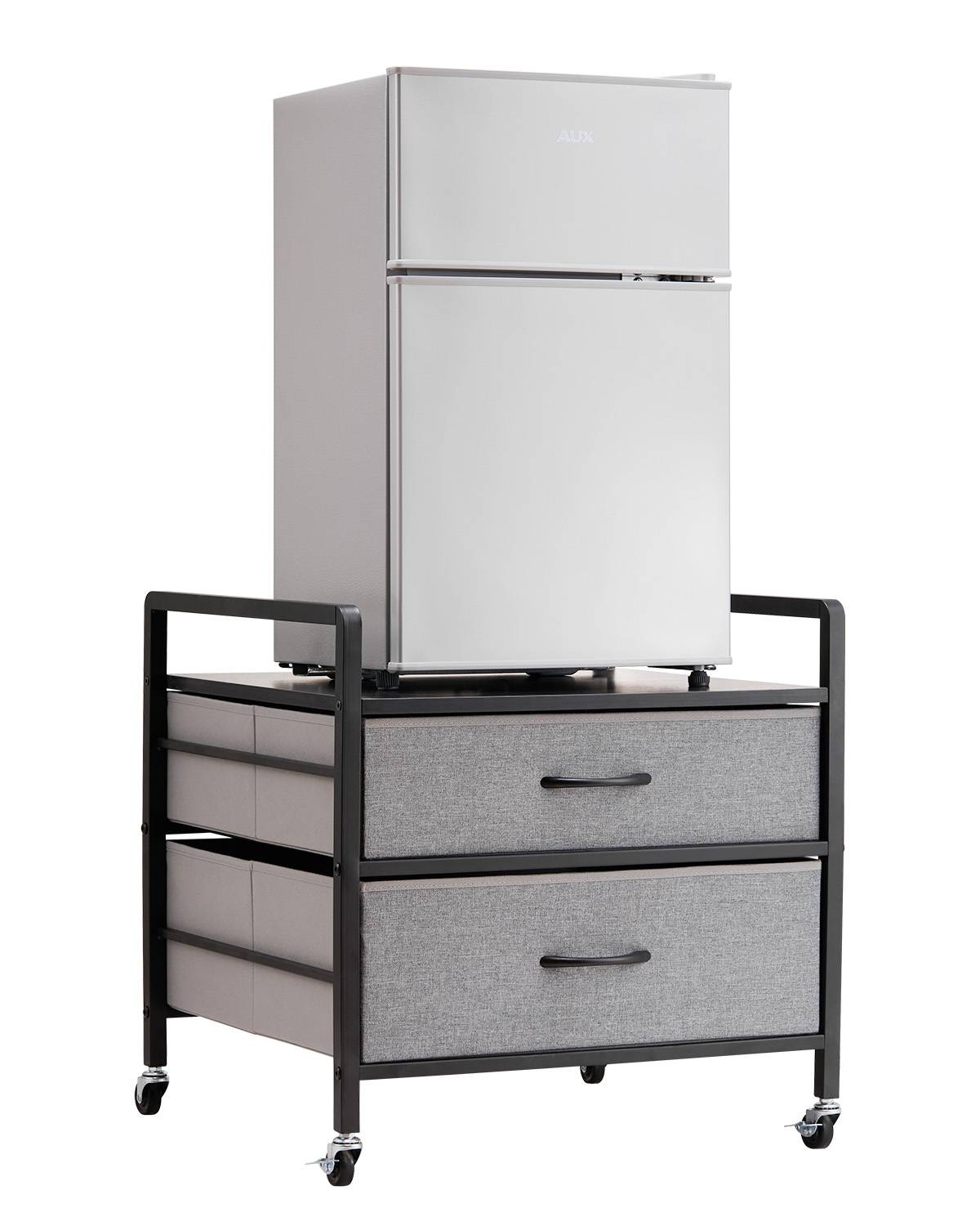 VEVOR Support mini-réfrigérateur, 2 tiroirs, 4 roulettes, gris. - Image 1