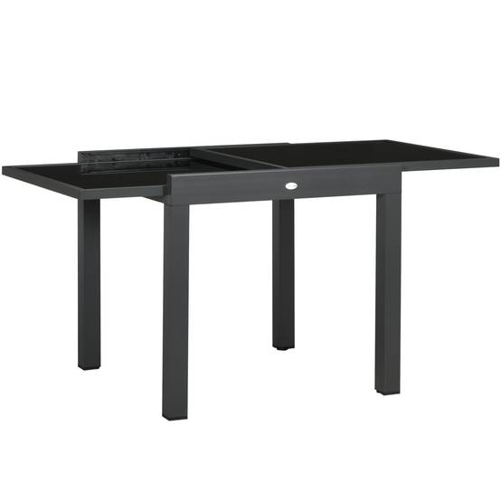 Table de jardin extensible en aluminium, rectangulaire, avec plateau en verre trempé pour terrasse, 80-160 x 80 x 75 cm, noire - Image 2