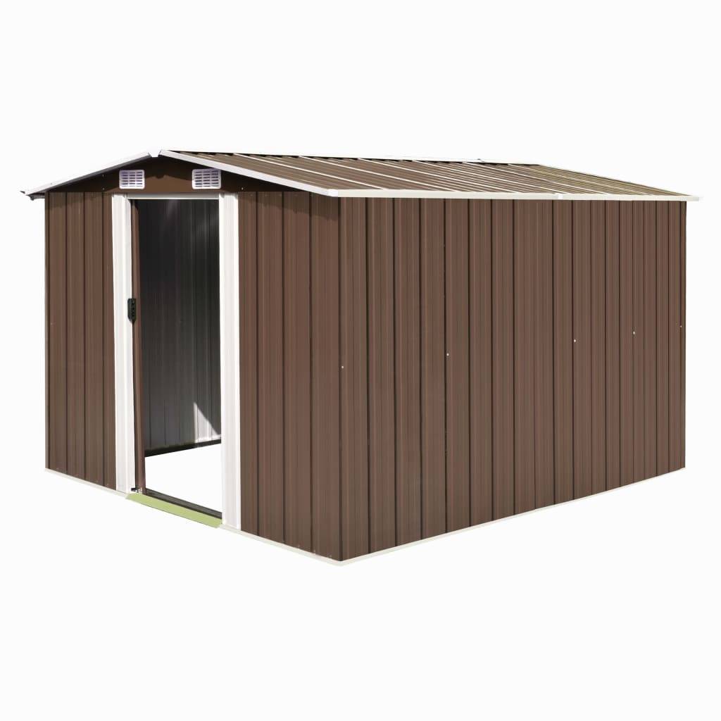 Helloshop26 - Abri de jardin cabane cabanon maison de stockage remise extérieur hangar outils robuste 257 x 298 x 178 cm métal marron - Imagen 1