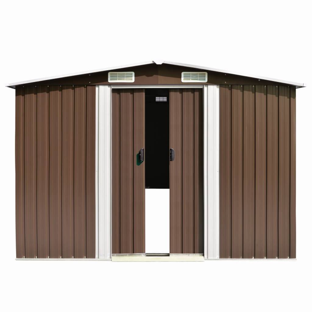 Helloshop26 - Abri de jardin cabane cabanon maison de stockage remise extérieur hangar outils robuste 257 x 298 x 178 cm métal marron - Imagen 2