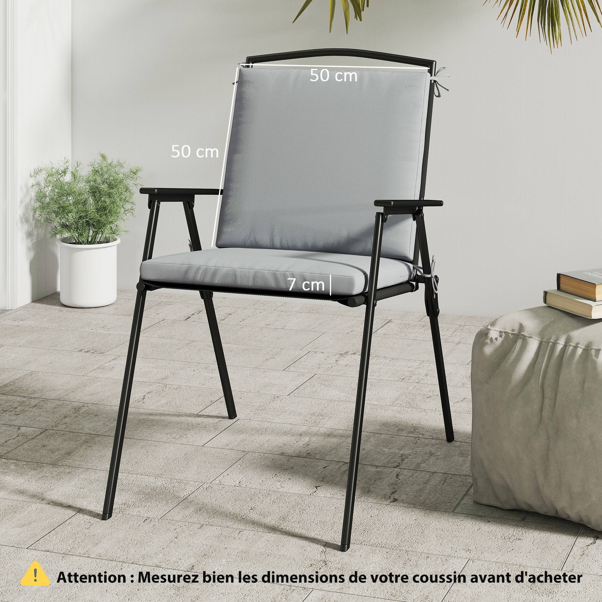 Outsunny - Lot de 2 coussins de chaise de jardin imperméables pour mobilier extérieur - antidérapants - lavables - 50x50 cm - gris - Outsunny - Image 3