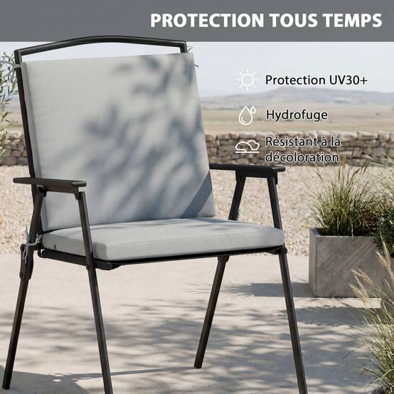 Outsunny - Lot de 2 coussins de chaise de jardin imperméables pour mobilier extérieur - antidérapants - lavables - 50x50 cm - gris - Outsunny - Image 6