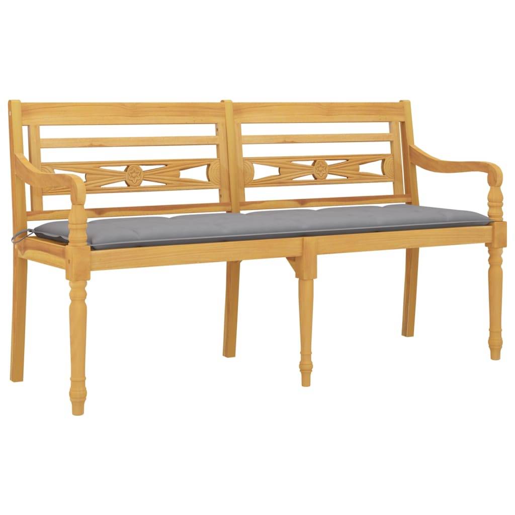 Helloshop26 - Banc de jardin meuble de patio d'extérieur terrasse avec coussin gris 150 cm bois de teck massif - Imagen 1