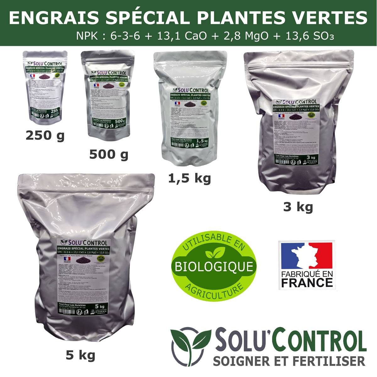 Tout pour les nuisibles - SOLU’CONTROL - 3 kg d'Engrais Spécial Plantes Vertes 6-3-6 - Croissance, Feuillage Dense & Vitalité - Formulation Organo-Minerale - Image 6