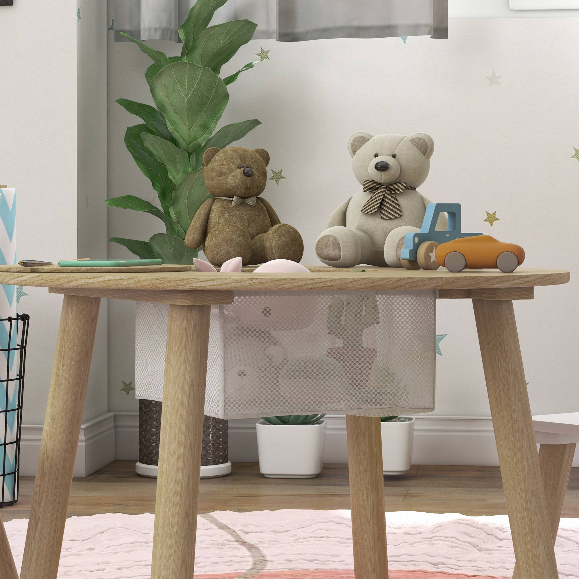 Ensemble table et 2 chaises en bois pour enfants de 3 à 6 ans, avec dossier en forme d'ours et espace de rangement. - Image 9