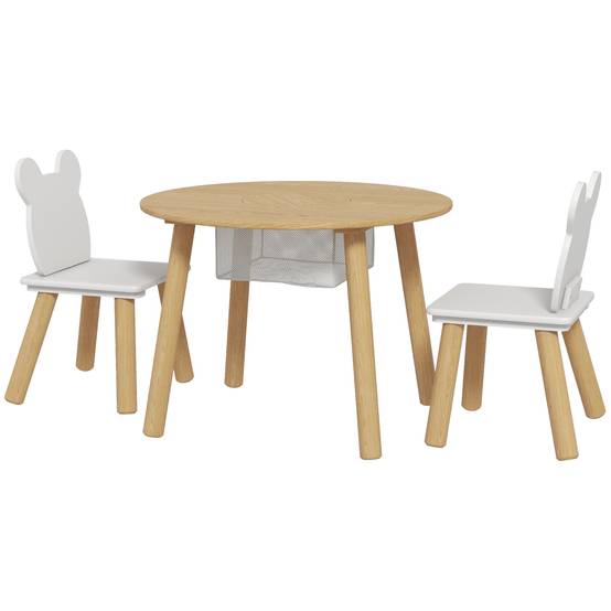 Ensemble table et 2 chaises en bois pour enfants de 3 à 6 ans, avec dossier en forme d'ours et espace de rangement. - Image 2