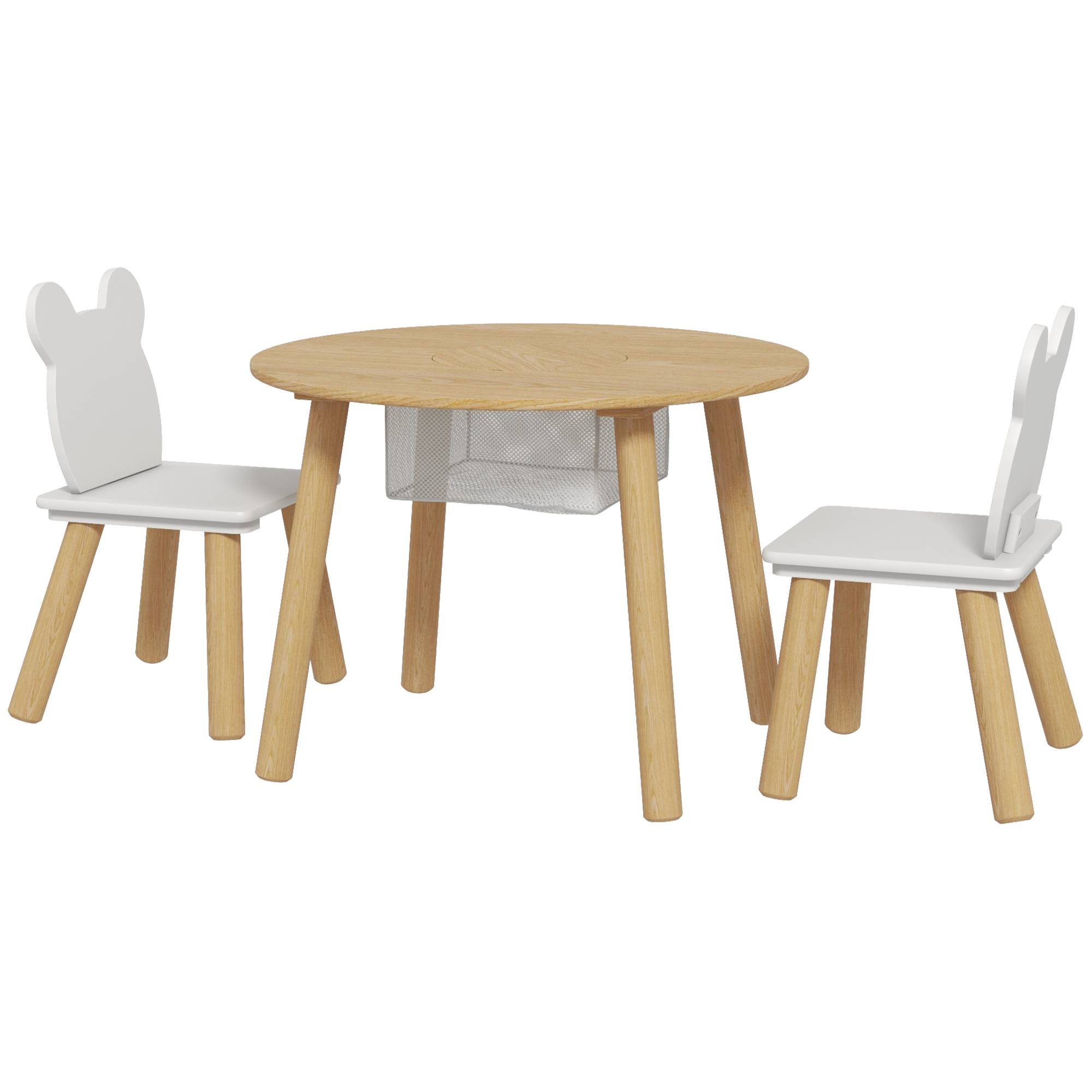 Ensemble table et 2 chaises en bois pour enfants de 3 à 6 ans, avec dossier en forme d'ours et espace de rangement. - Image 2