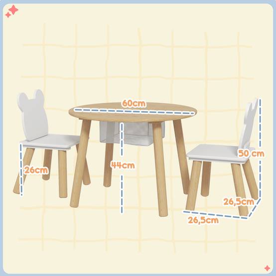 Ensemble table et 2 chaises en bois pour enfants de 3 à 6 ans, avec dossier en forme d'ours et espace de rangement. - Image 5