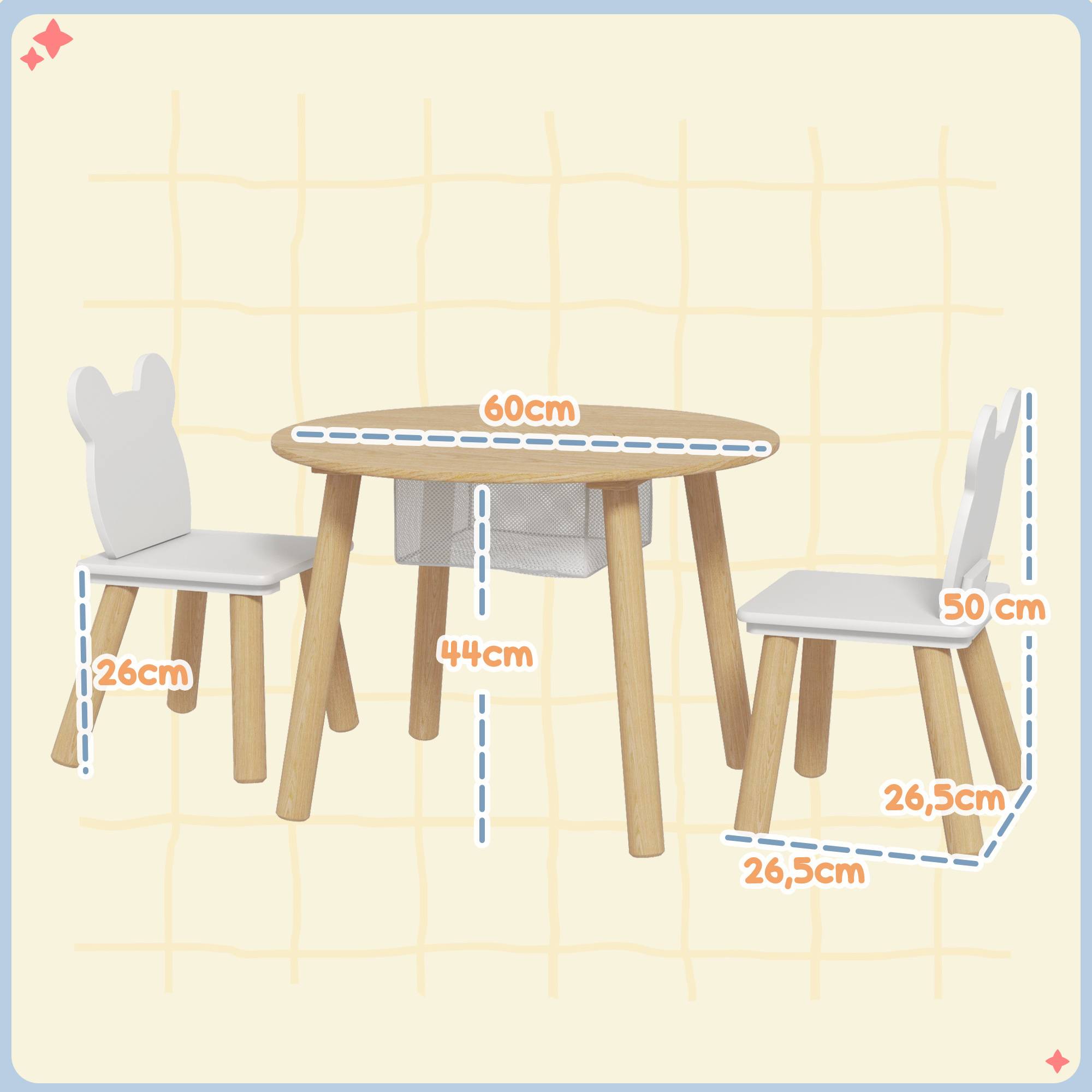Ensemble table et 2 chaises en bois pour enfants de 3 à 6 ans, avec dossier en forme d'ours et espace de rangement. - Image 5