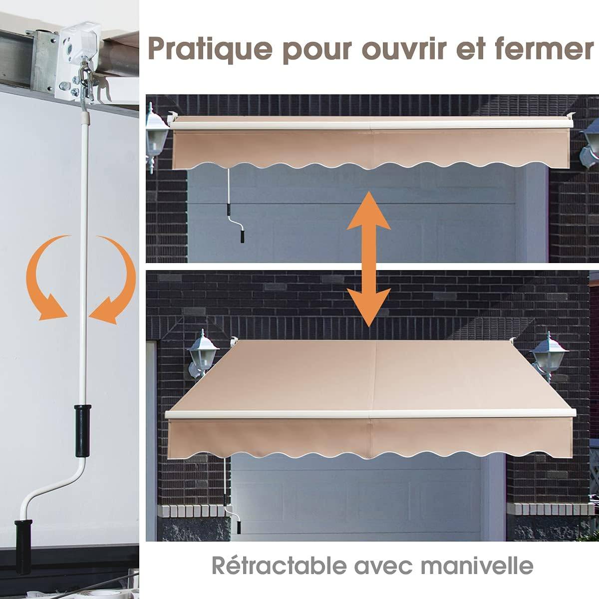 Costway - Store Banne Auvent Rétractable Manuel 295x250CM Angle Ajustable 40°-100° sans Perçage Beige - Image 4