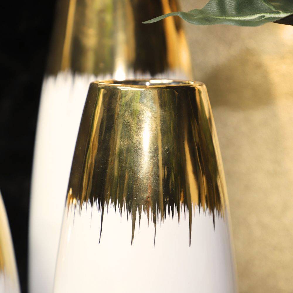 Vase en céramique blanc et doré 13 x 38 cm Chemin de campagne - Imagen 4