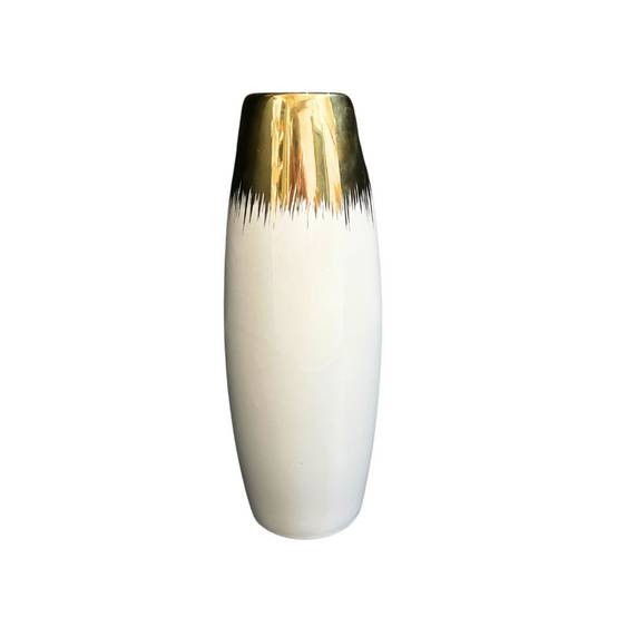 Vase en céramique blanc et doré 13 x 38 cm Chemin de campagne - Imagen 1