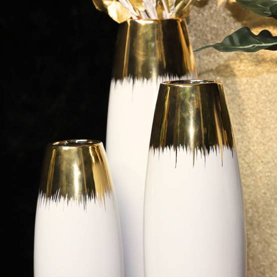 Vase en céramique blanc et doré 13 x 38 cm Chemin de campagne - Imagen 3