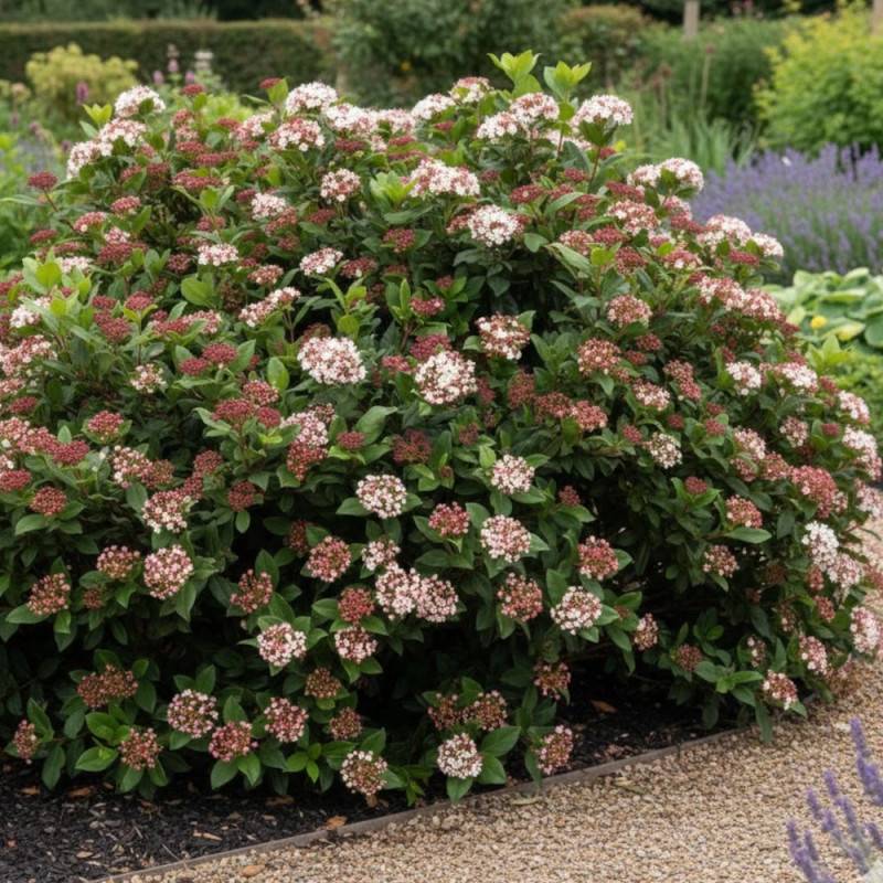 Viorne, Laurier Tin Gwenllian, Viburnum à fleurs Blanche - feuillage Persistant - Pot de 3L - 40/60 cm-  hauteur à maturité De 1,50 m à 2,00 m - Image 3