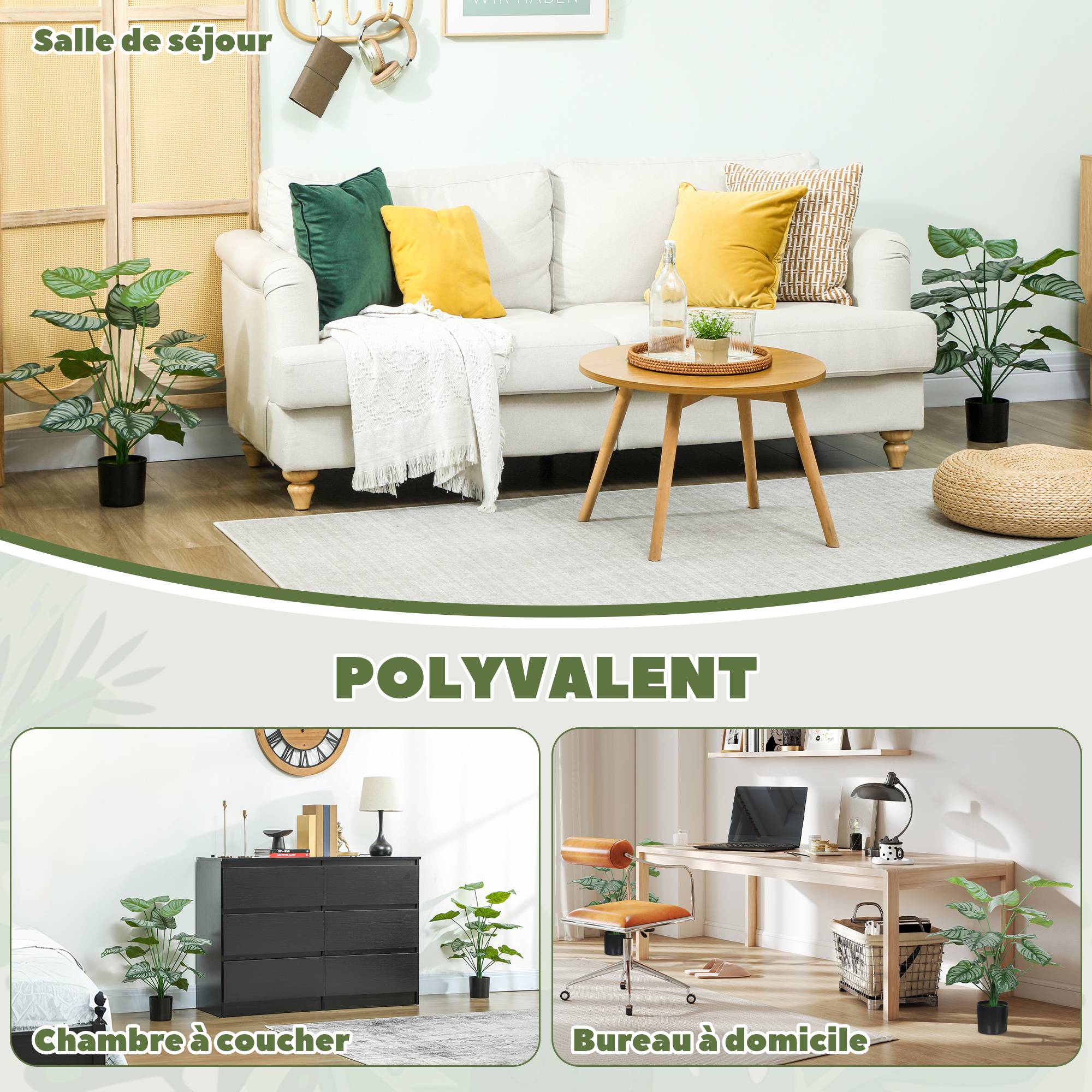Lot de 2 plantes artificielles intérieures 65 cm, arbre artificiel avec pot en plastique et flocage - Image 7