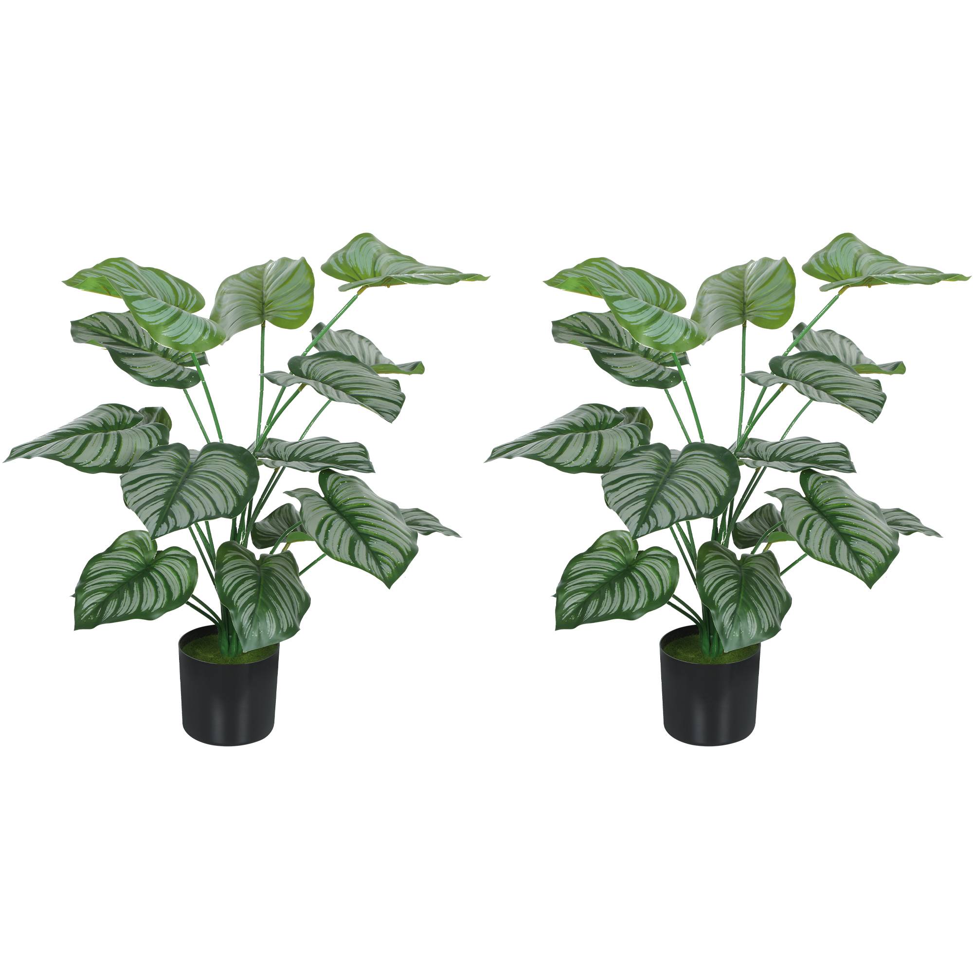 Lot de 2 plantes artificielles intérieures 65 cm, arbre artificiel avec pot en plastique et flocage - Image 2