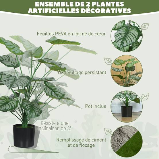 Lot de 2 plantes artificielles intérieures 65 cm, arbre artificiel avec pot en plastique et flocage - Image 6