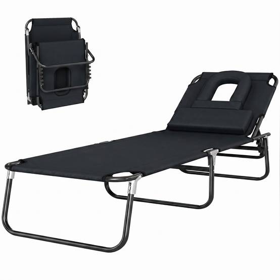Sans Marque - Transat de Jardin Chaise Longue Pliante Bain de Soleil pour Lecture Noir - Image 1