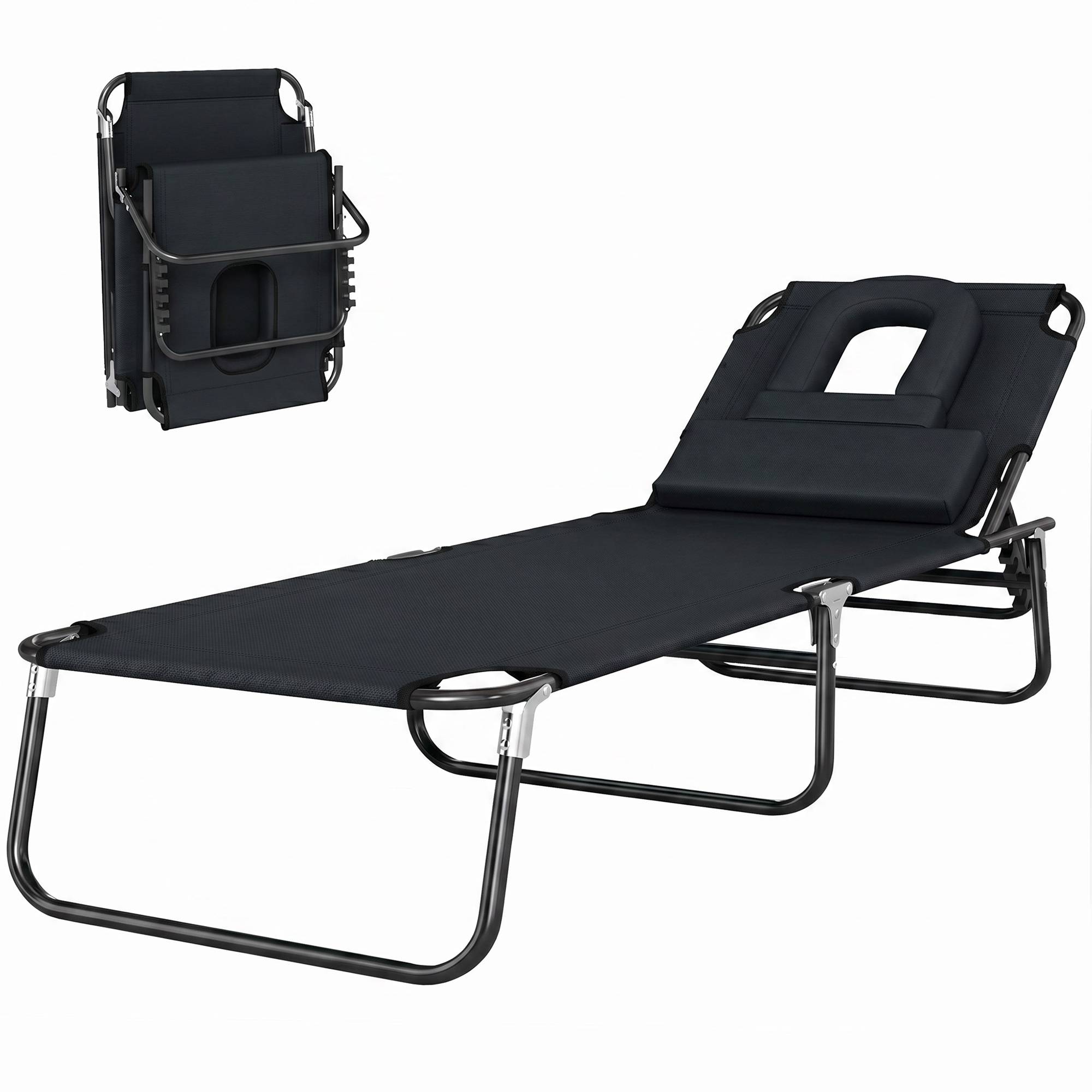 Sans Marque - Transat de Jardin Chaise Longue Pliante Bain de Soleil pour Lecture Noir - Image 1