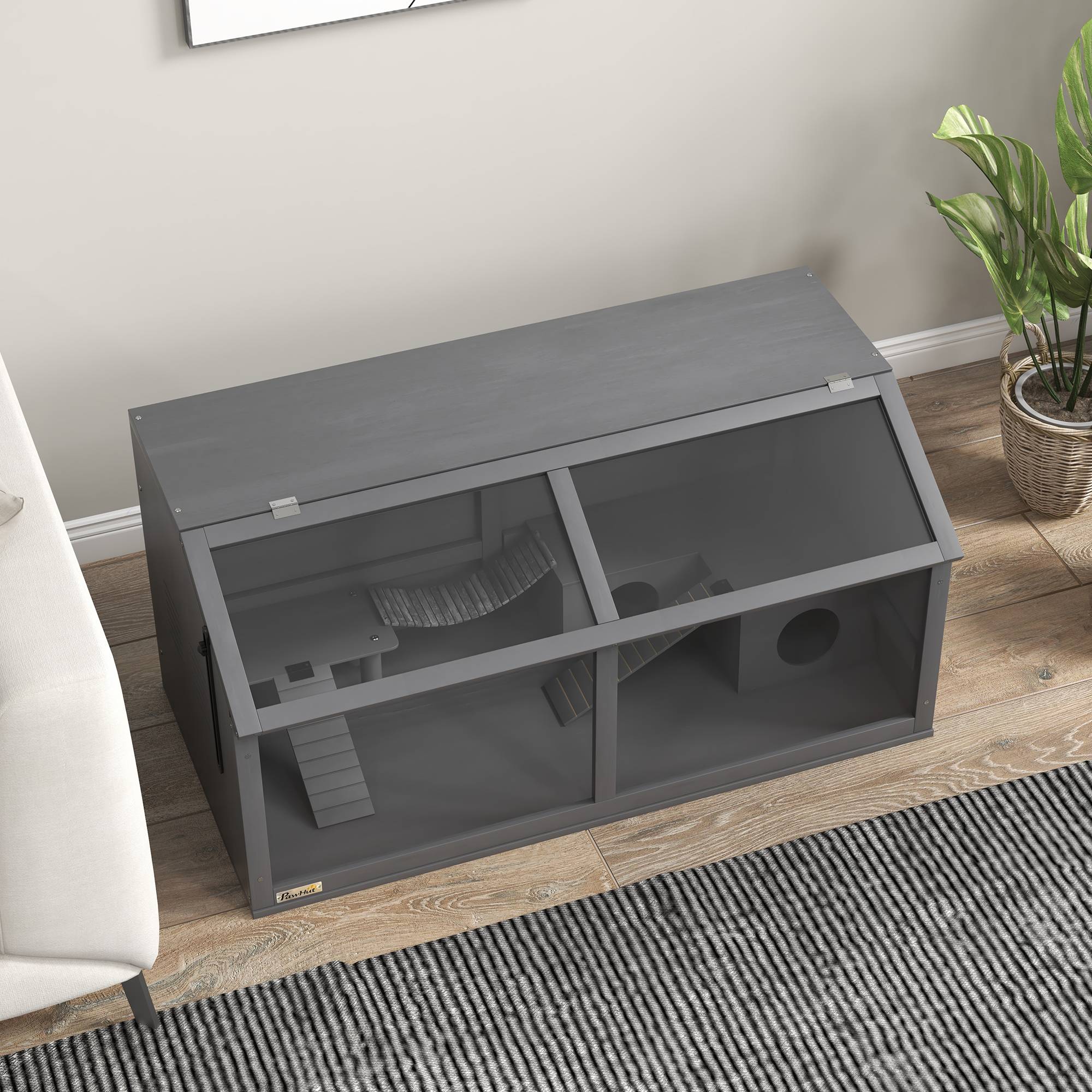 Cage pour rongeurs bois de sapin gris 100 x 52 x 50 cm - PANGIVO - Image 9