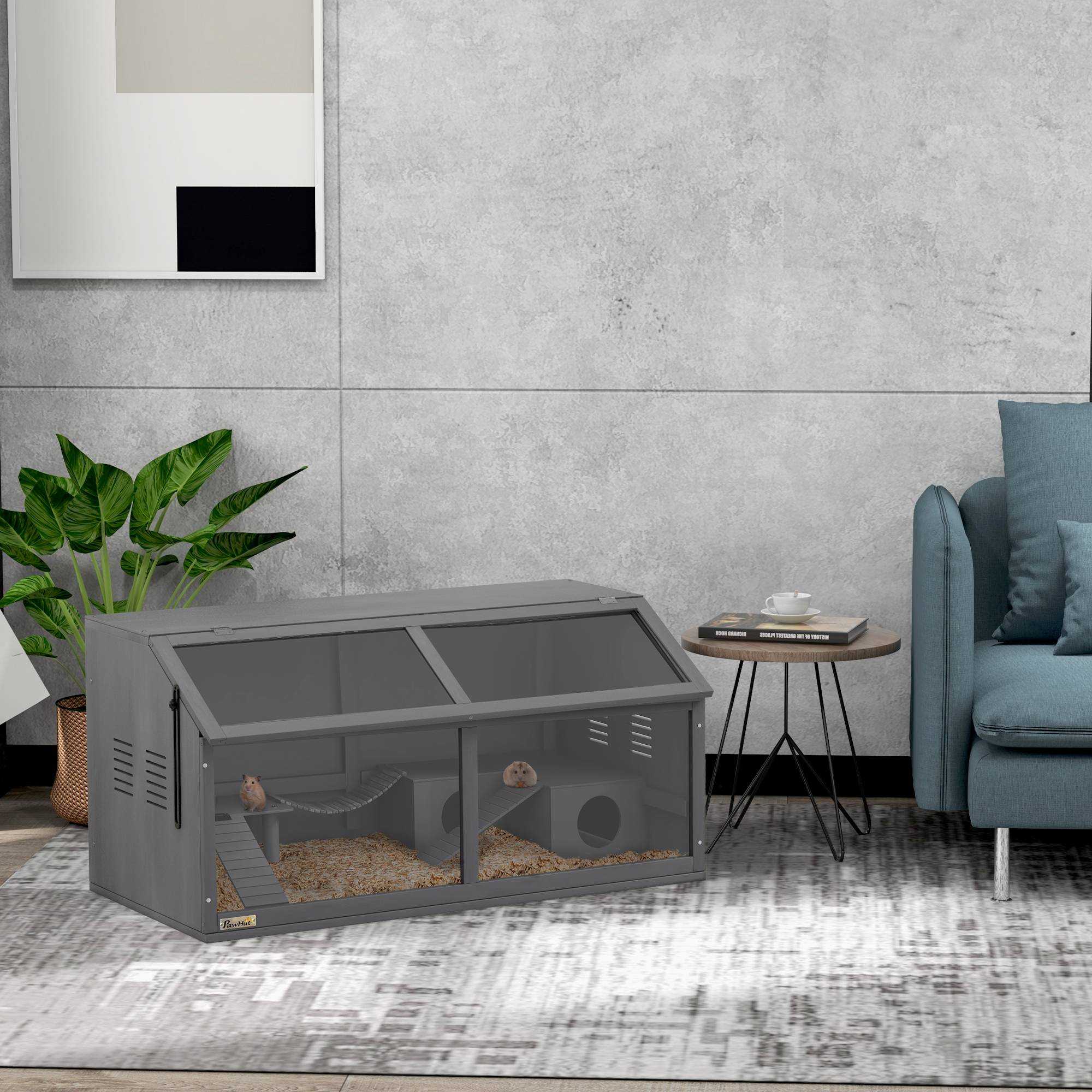 Cage pour rongeurs bois de sapin gris 100 x 52 x 50 cm - PANGIVO - Image 4