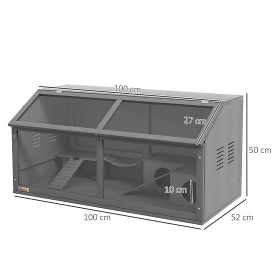 Cage pour rongeurs bois de sapin gris 100 x 52 x 50 cm - PANGIVO - Image 5