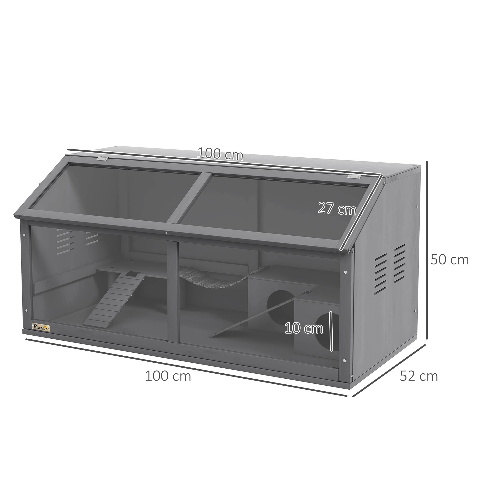 Cage pour rongeurs bois de sapin gris 100 x 52 x 50 cm - PANGIVO - Image 5