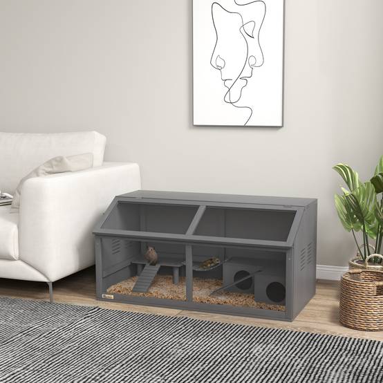 Cage pour rongeurs bois de sapin gris 100 x 52 x 50 cm - PANGIVO - Image 3