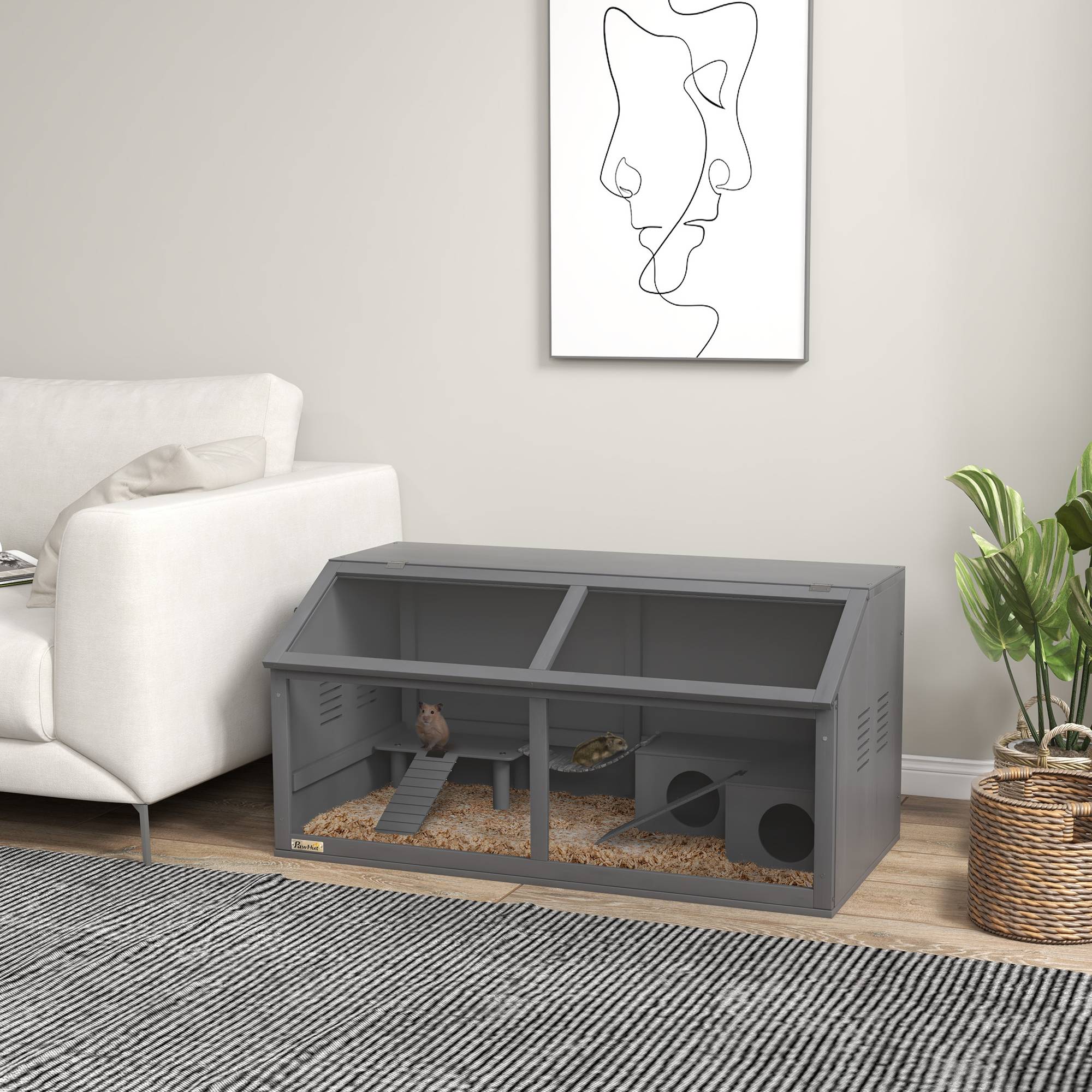 Cage pour rongeurs bois de sapin gris 100 x 52 x 50 cm - PANGIVO - Image 3
