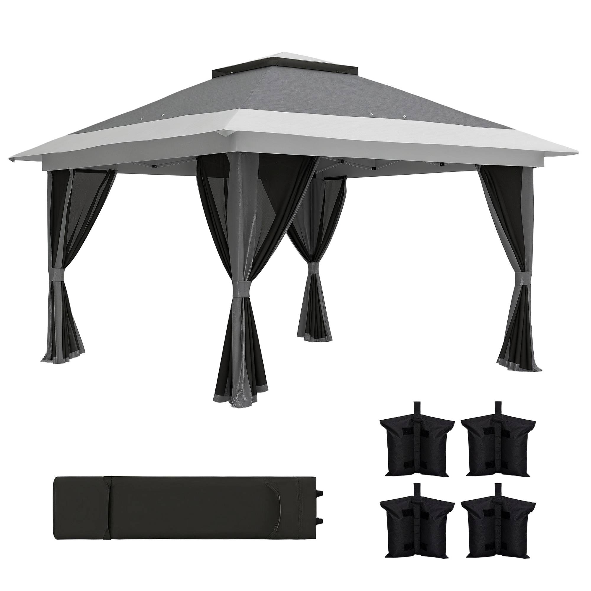 Sans Marque - Tonnelle pliante 3,6 x 3,6 m avec parois en maille anti-UV50+, hauteur réglable, sac de transport à roulettes et sacs de lestage, grise - Image 1
