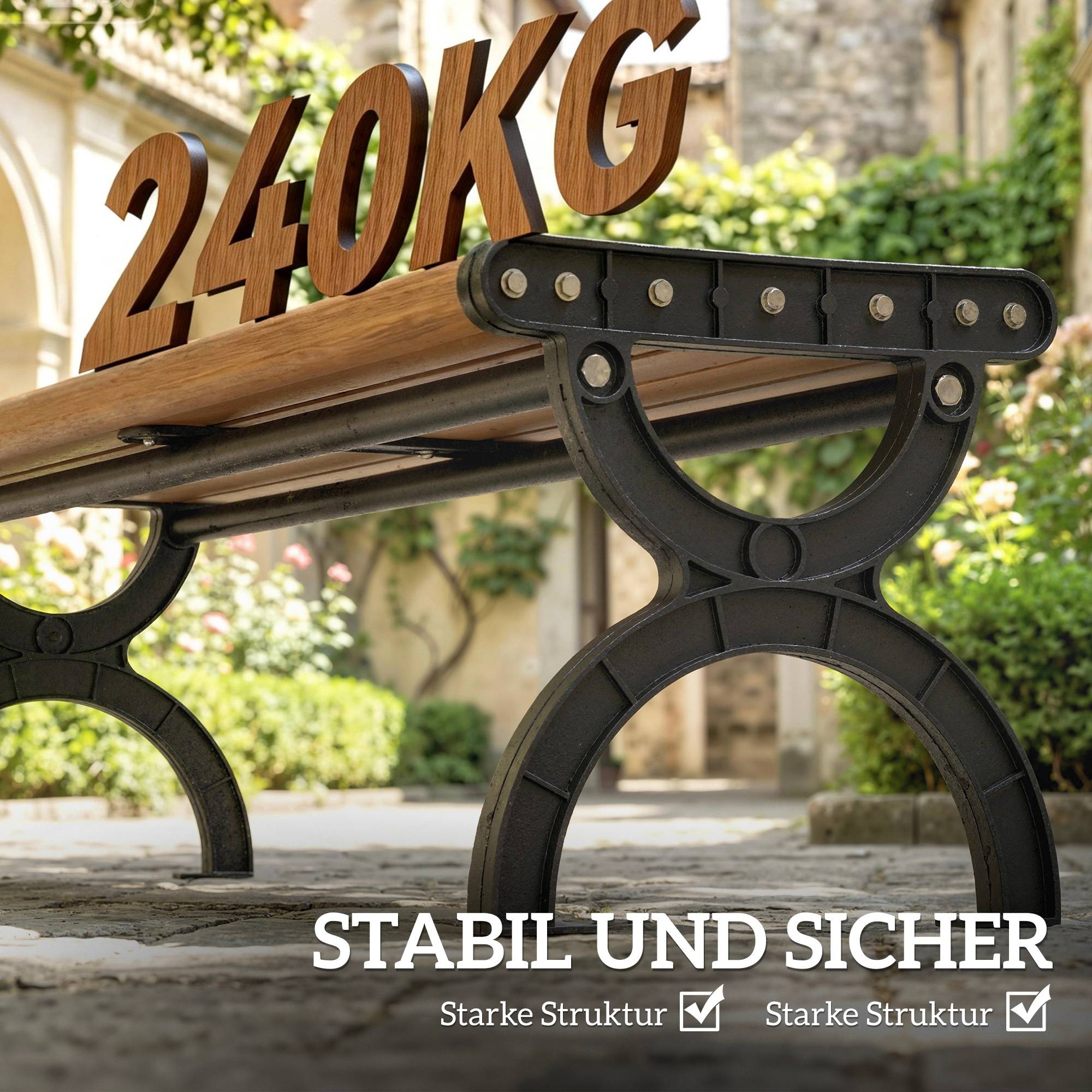 Banc de jardin 2 places avec cadre métallique et assise lamellaire, meuble de terrasse pour jardin et extérieur - Image 5