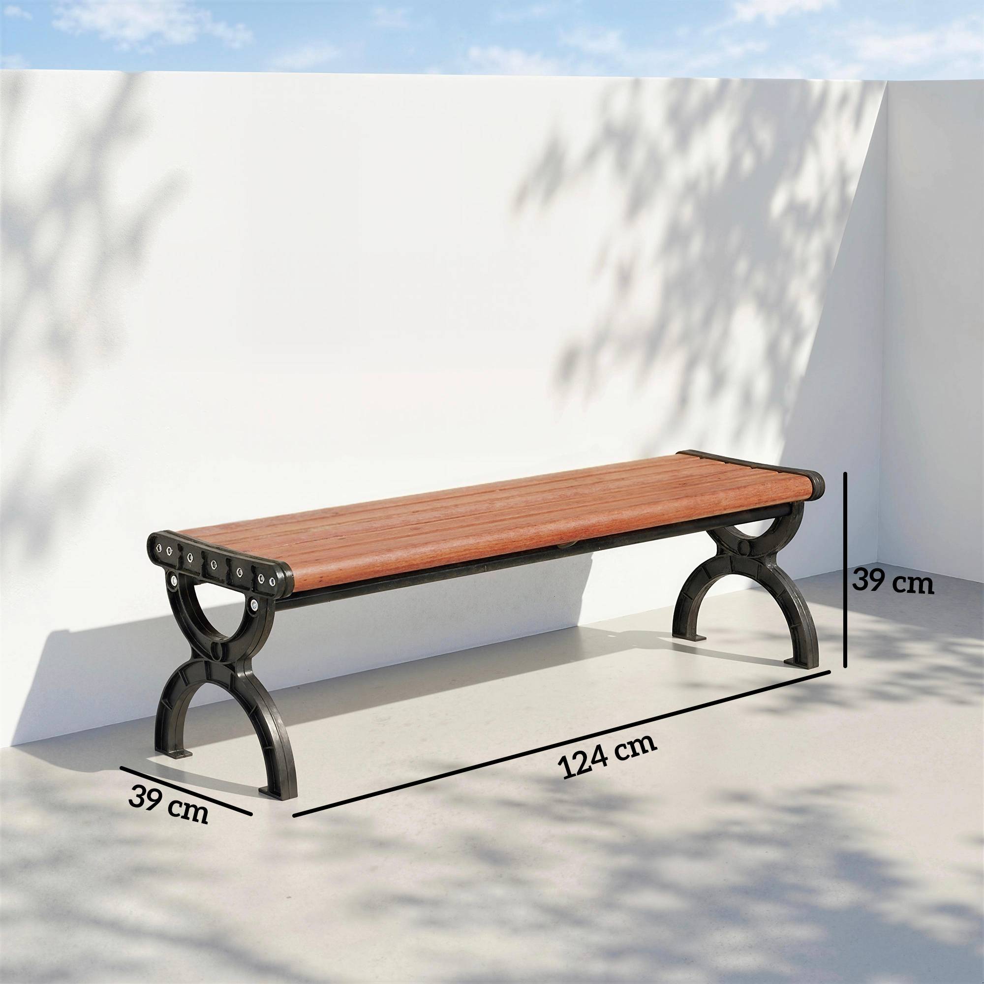 Banc de jardin 2 places avec cadre métallique et assise lamellaire, meuble de terrasse pour jardin et extérieur - Image 3