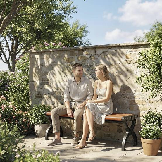 Banc de jardin 2 places avec cadre métallique et assise lamellaire, meuble de terrasse pour jardin et extérieur - Image 8