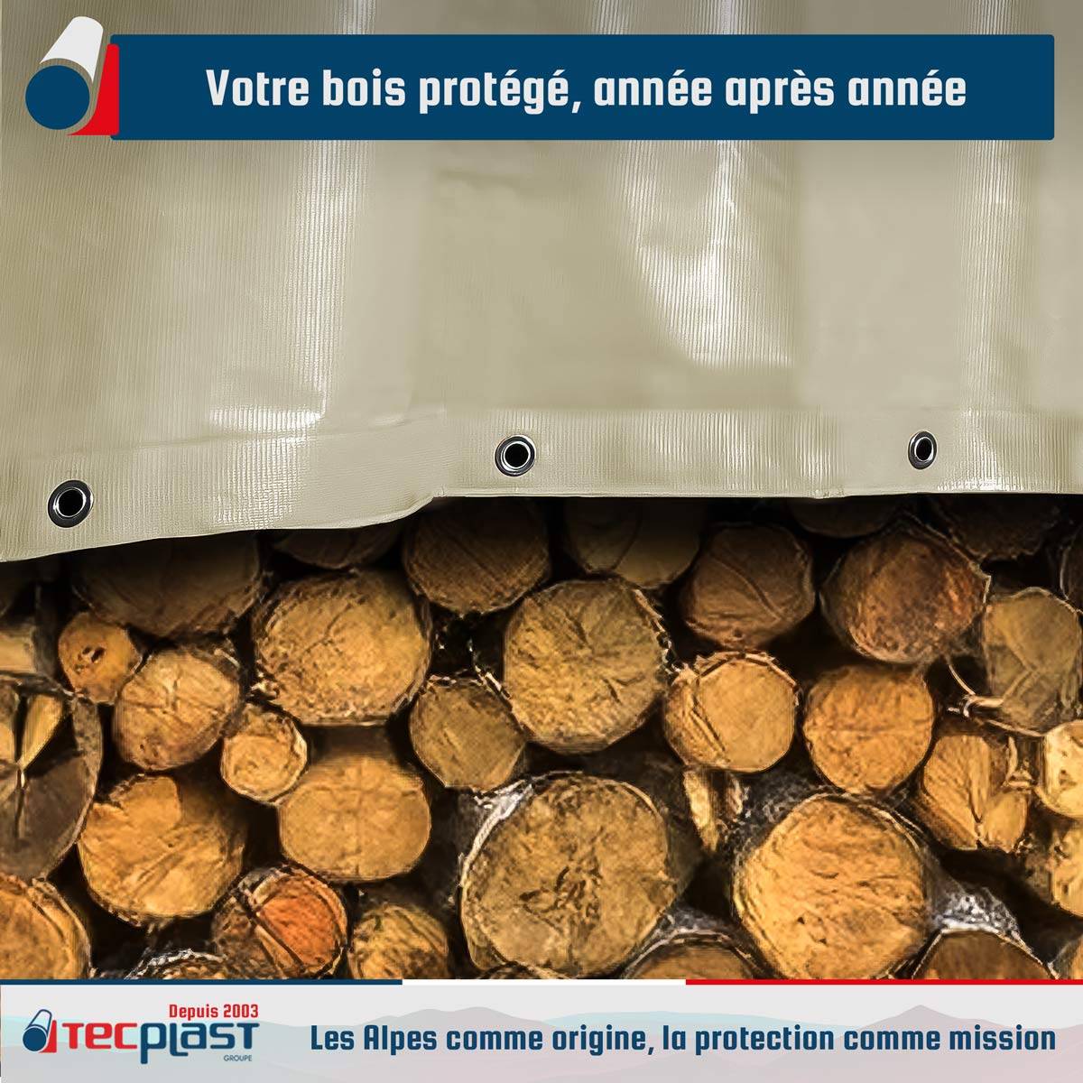 Tecplast - Bâche Bois 3x6 m LP506BO Blanc Crème - Garantie 5 ans - Bâche de protection étanche en PVC pour Bois de chauffage TECPLAST - Imagen 2