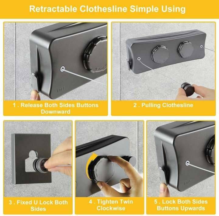 Corde à linge télescopique, corde à linge télescopique de 5,1 m, corde à linge d'intérieur, corde à linge réglable robuste-Lytech - Image 3