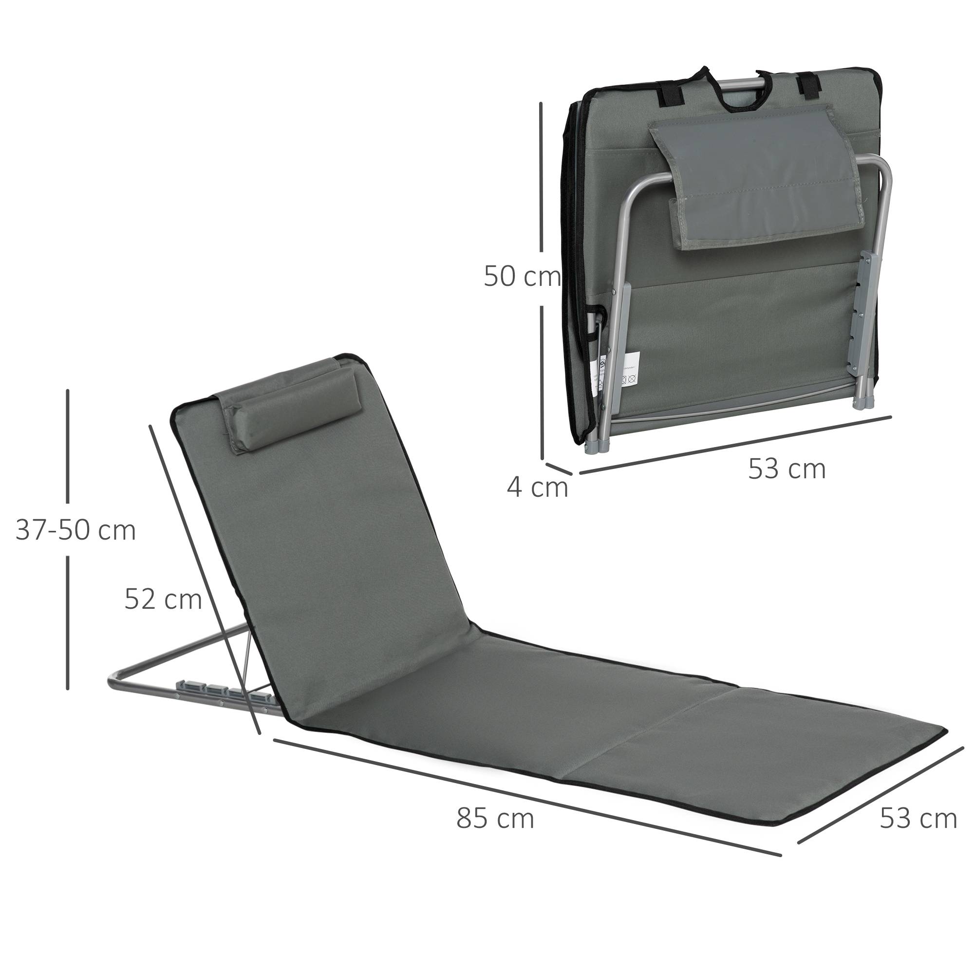 Outsunny - Lot de 2 tapis de plage rembourrés - dossier inclinable 5 positions - sac transport inclus - acier polyester gris - Outsunny - Imagen 3