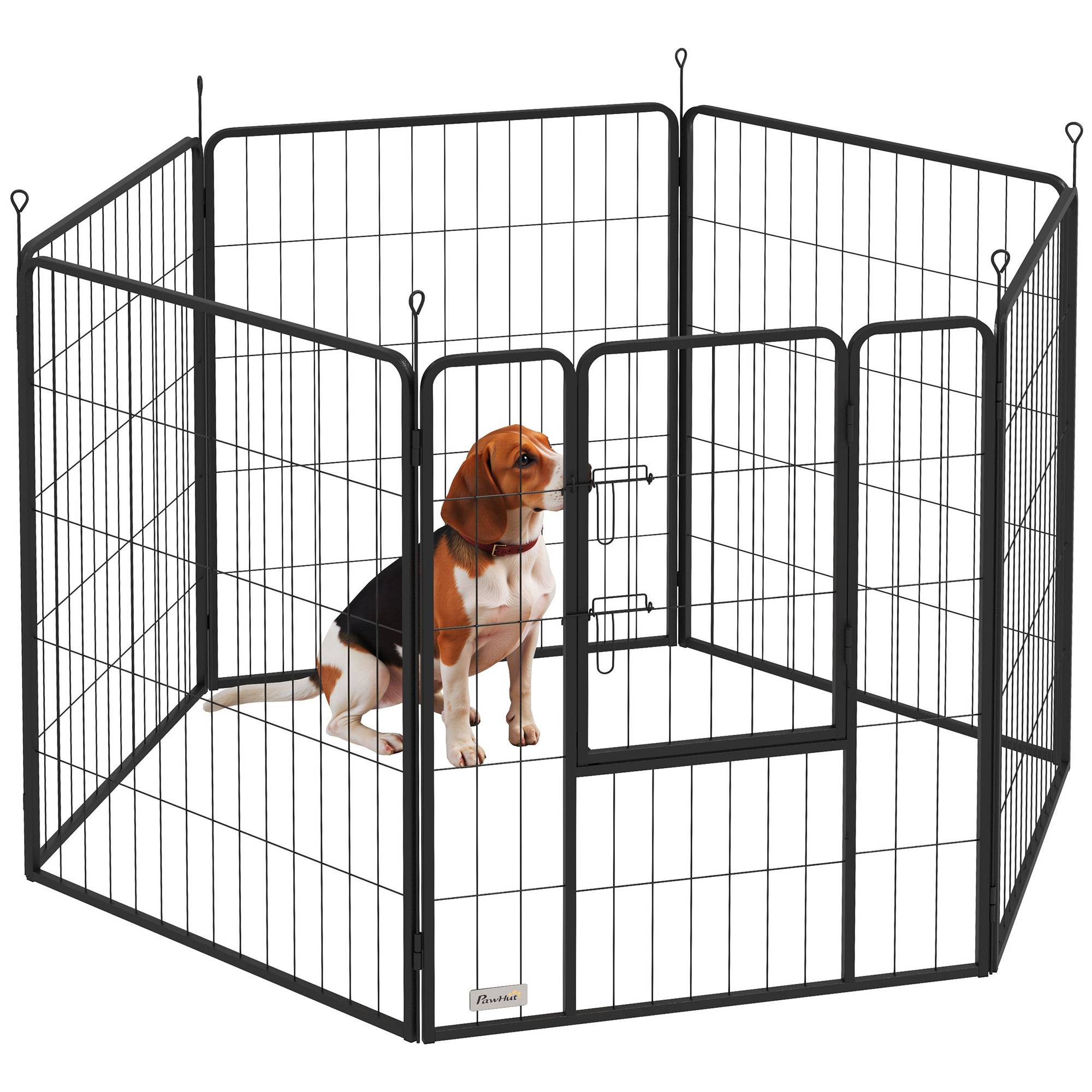 Parc pour chien à 6 panneaux, 100 cm de haut, avec porte, pour une utilisation intérieure et extérieure, noir - Image 1