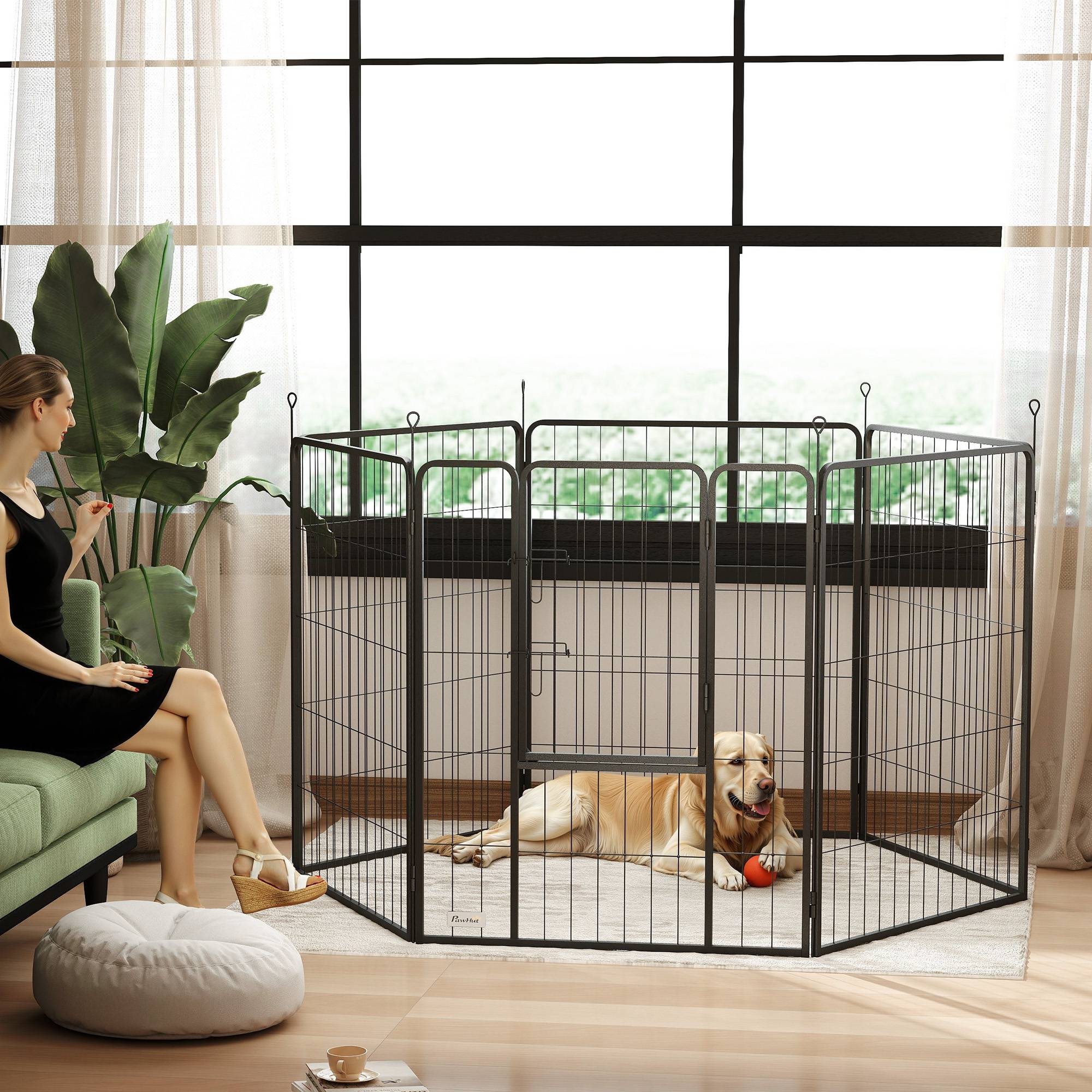 Parc pour chien à 6 panneaux, 100 cm de haut, avec porte, pour une utilisation intérieure et extérieure, noir - Image 4