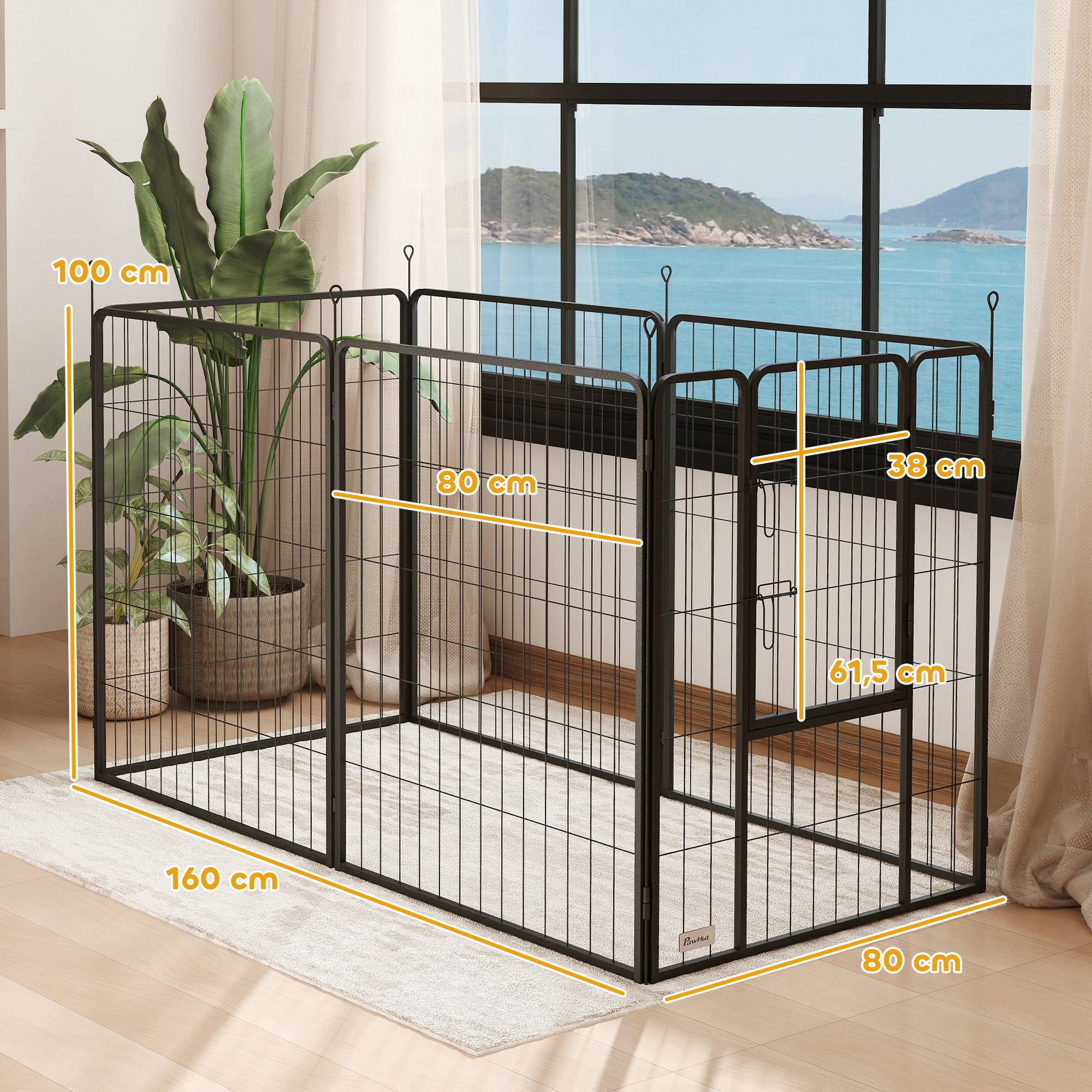 Parc pour chien à 6 panneaux, 100 cm de haut, avec porte, pour une utilisation intérieure et extérieure, noir - Image 5
